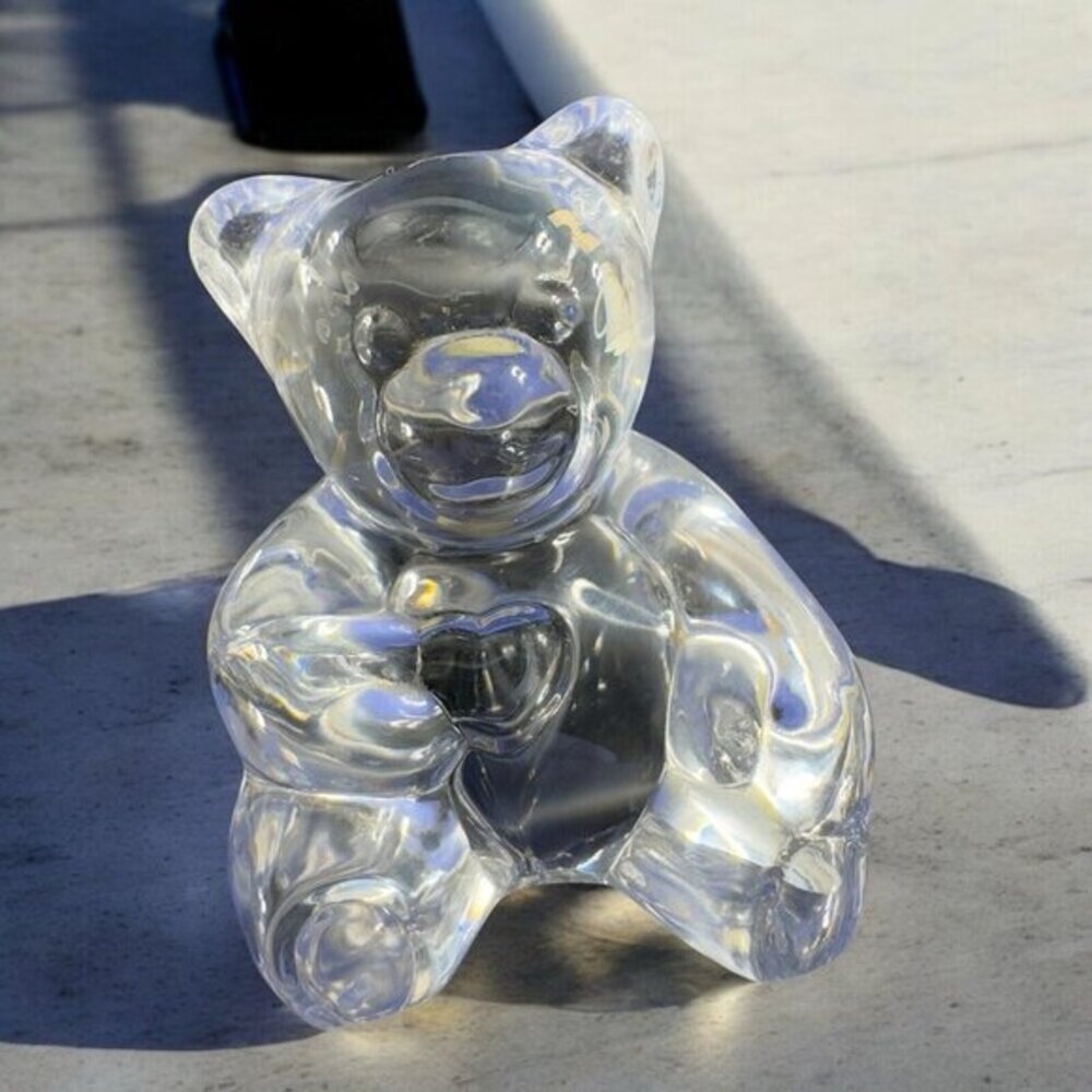 Vintage Jonal Clear Crystal‎ Glass Teddy Bear Figurine Paperweight Germany VTG